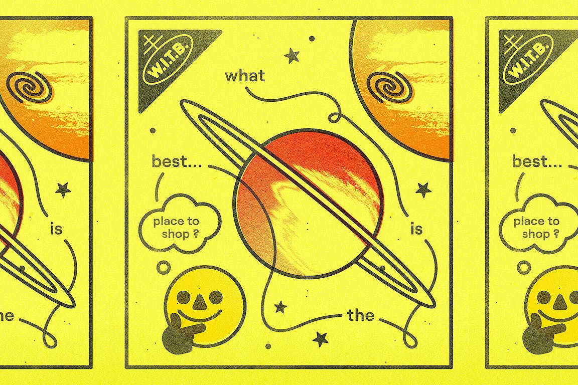A planet has a thought bubble that reads "Where is the best place to shop?"